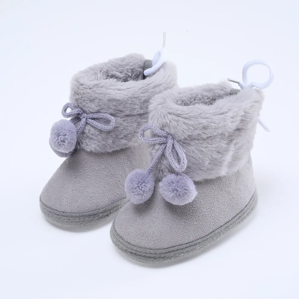 Sapatos de algodão bebê com sola macia, cor sólida infantil, botas de neve quentes, interior, recém-nascido, casual, antiderrapante, outono, inverno