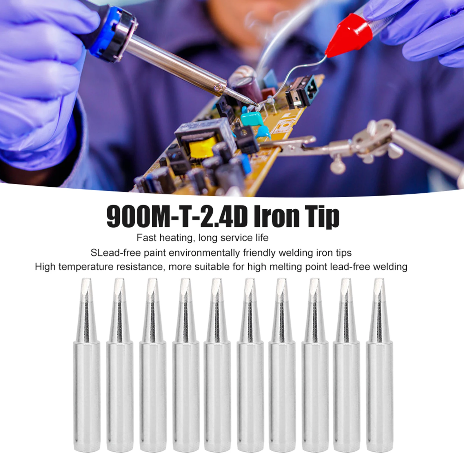 10Pcs 900MT2.4D LeadFree Soldering Solder Iron Tips Replacement Soldering Accessory