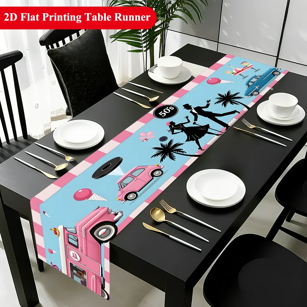 1 Piece of Nostalgic Retro 1950S Style Table Runner, Suitable for Farmhouse, Indoor, Kitchen, Celebrations, Table Decoration, Restaurant and Banquet Decoration Supplies