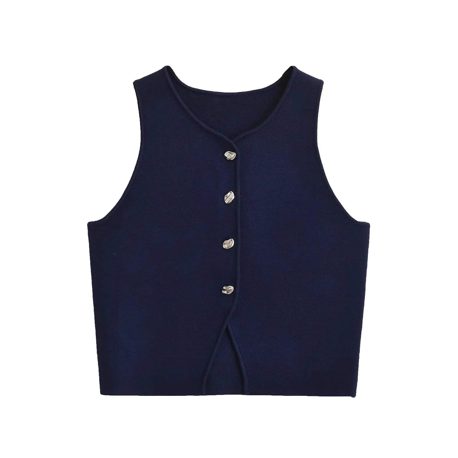 TRAF-Colete de malha sem mangas feminino, suéter fino assimétrico, branco e azul, colete curto, outono, outono, 2024