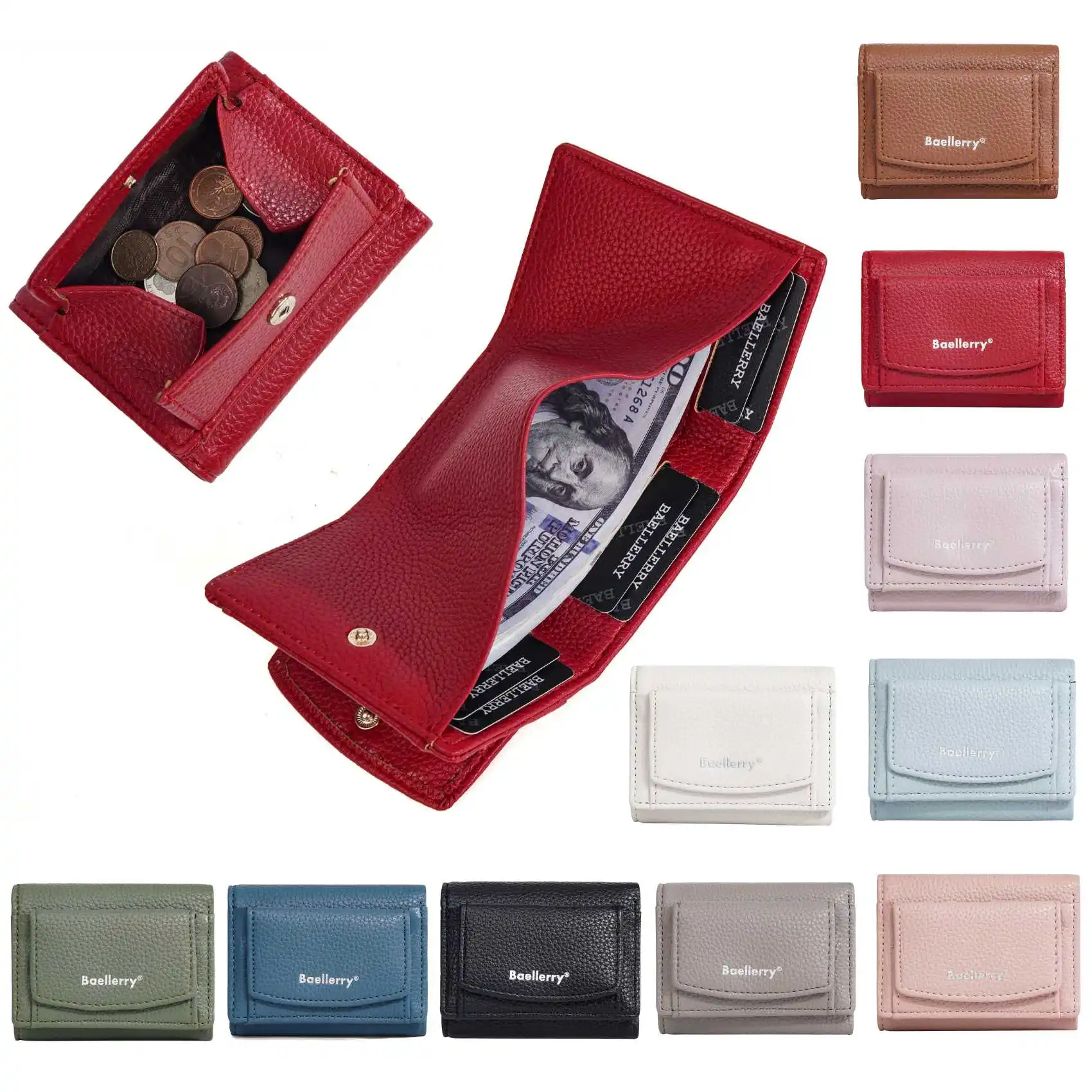 Solid Color Multi-Card Trifold Coin Purse Fashion Casual New Women's Short Wallet Simple Mini Pu Purse Card Holder Gift Ladies