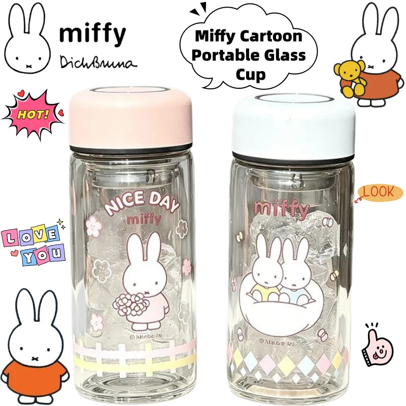 

New Miffy Rabbit Secondary Cute Portable Glass Gift Creative Animation Peripheral Cartoon Home Anti-scalding Water Cup Wholesale