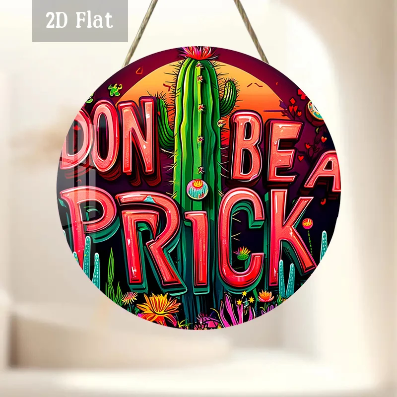 2D Flat, 1pc Vibrant Cactus Woodblock Printing Decoration, Desert Art Round Wall Decor Funny Saying Round Wooden Decoration, Bol
