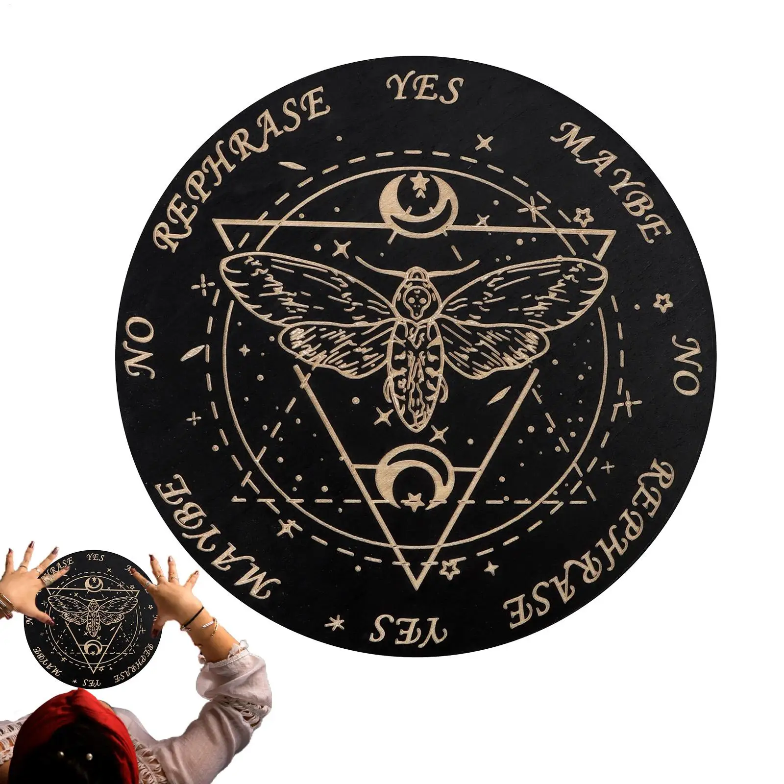Moon Star Divination Energy Carven Plate Wooden PendulumBoard Healing Meditation Board Metaphysical Altar Ouija Board Ornament