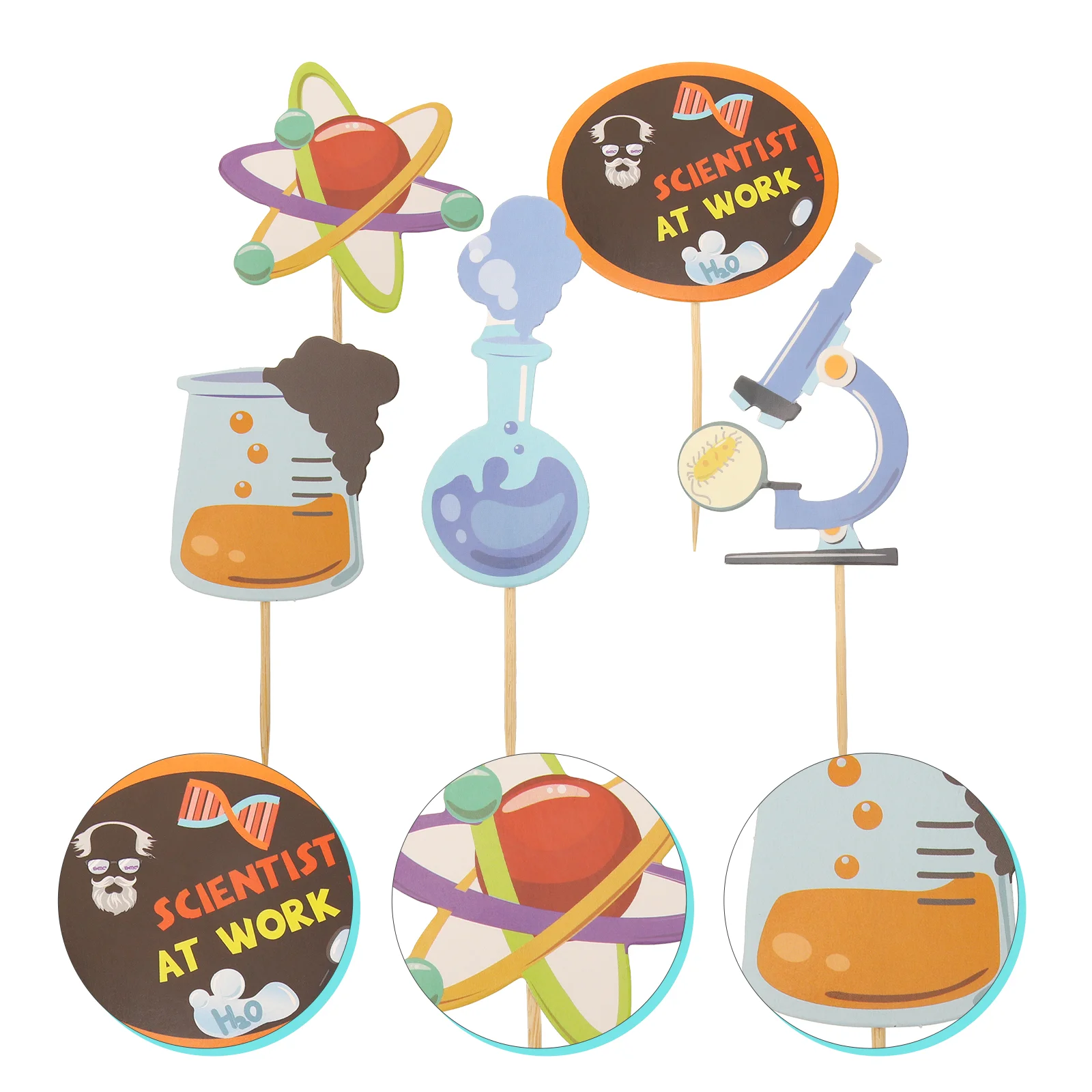 20 Pcs Science Cake Inserts Baby Science Party Decorationsations Toppers Ornament Paper Decor Themed Birthday Party Supplies