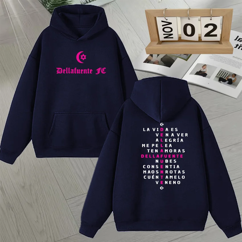 Hot sale Rapper Dellafuente 2025 Tour Double Sided Print Unisex Long sleeve Fleece Sweatshirts Popular Men Women Hoodie Pullover