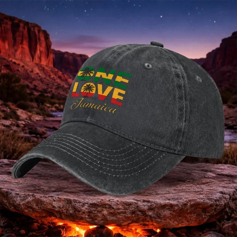ONE LOVE Jamaica Vintage Washed Baseball Cap Unisex Black