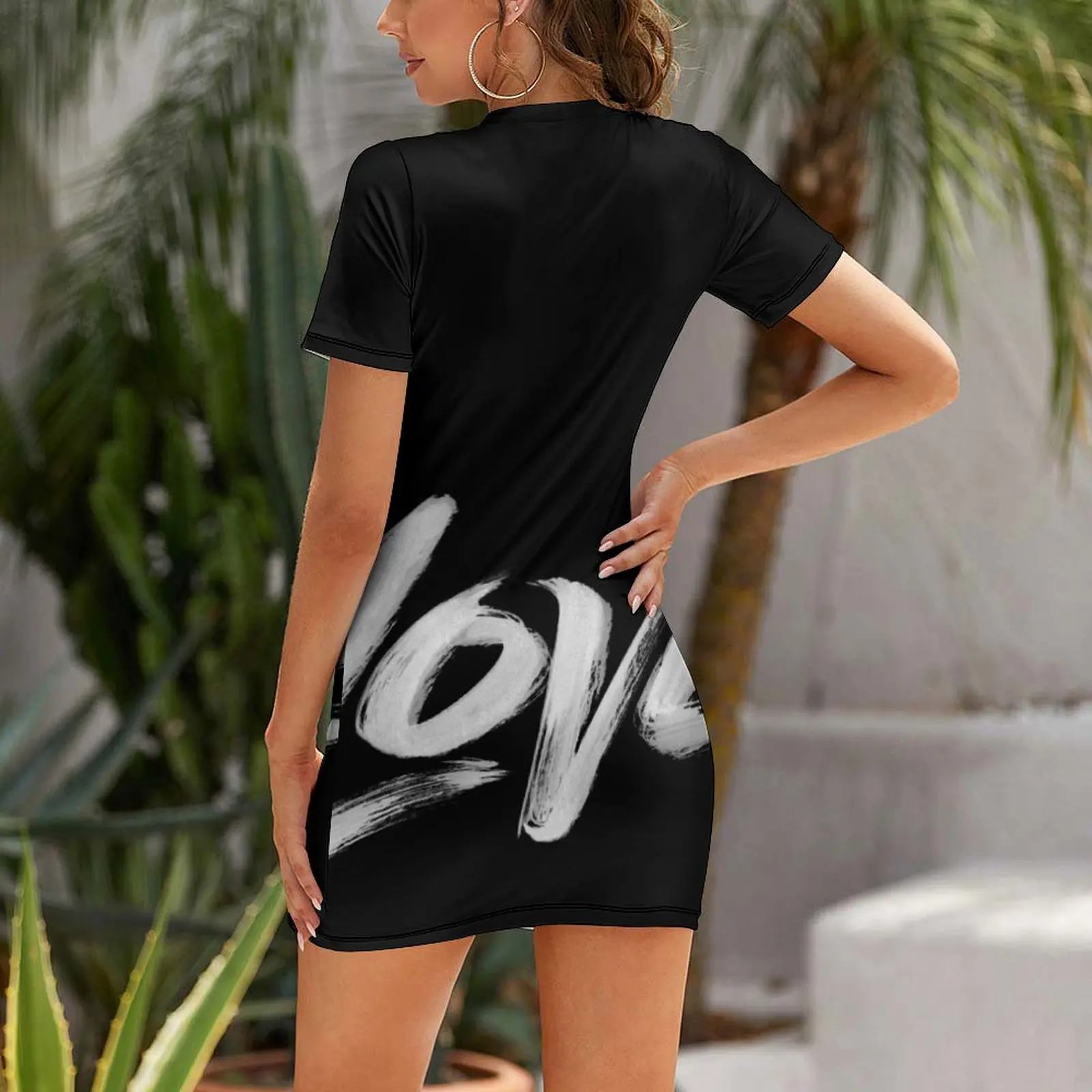 Zen Brush Love Word - Lettering - White Calligraphy Short Sleeved Dress summer dress women 2025 Woman fashion Dress