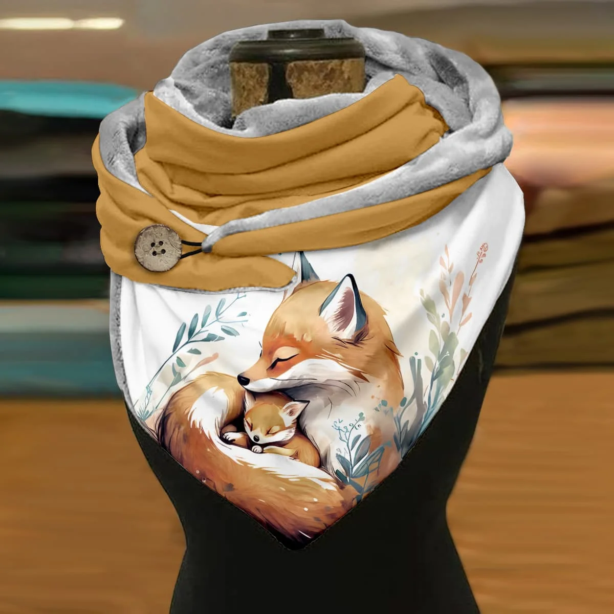 Animal Horse/Fox/Sloth/Elephant Scarve Printed Winter Warm Triangle Scarve Casual Fleece Scarf And Shawl