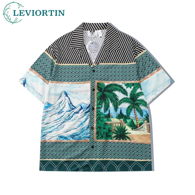 

High Street Shirt Hawaiian Coconut Forest Full Print Shirt Summer Cross Border Casual Cardigan Short Sleeve Blouse For Men