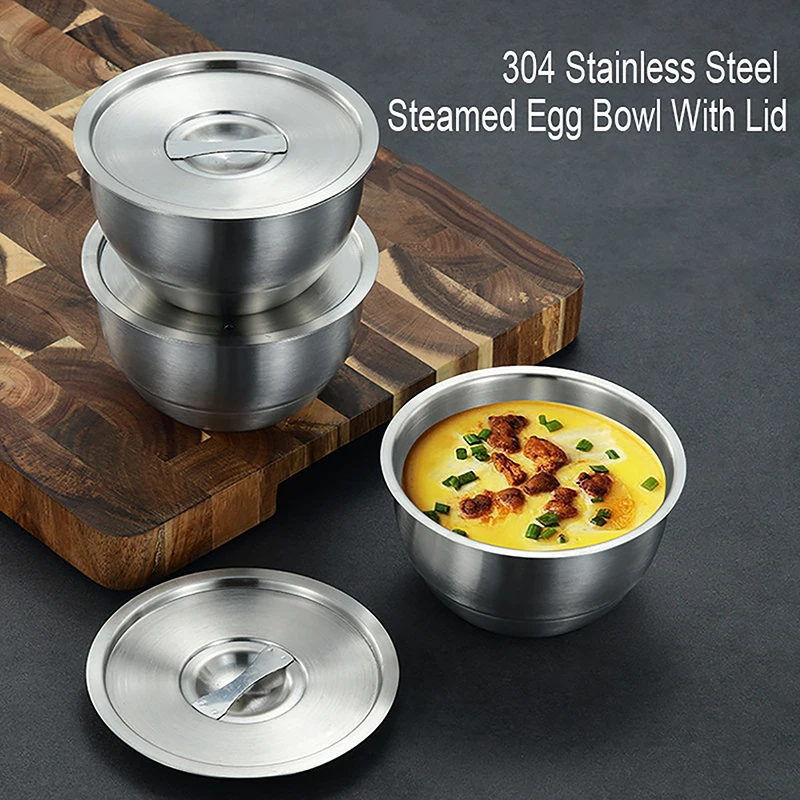 304 Stainless Steel Stainless Steel Steamed Egg Bowl Baby Food Bowl Household Children S Bowl With Lid Stewing Cup