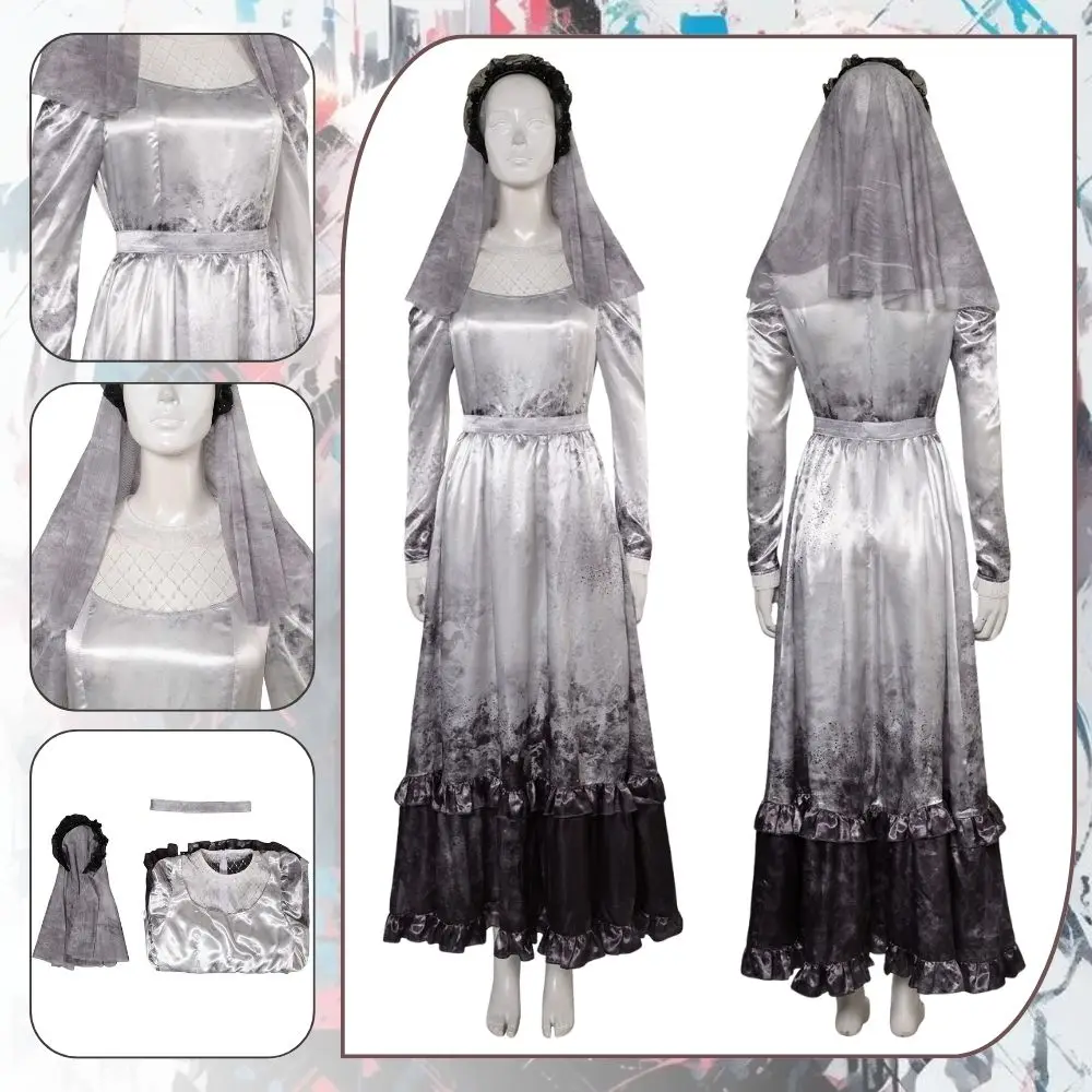 

La Llorona Cosplay Fantasia Costume Disguise for Adult Women Dresses Headgear Belt Horror Movie Outfits Halloween Carnival Suit