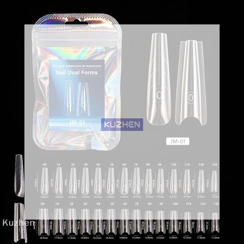 /Kuz/48/52/56/60Pcs Laser Bag Packaging Dual Forms With Inner Arc Line Shark Fin Nail Art Molds For Nail Extensions
