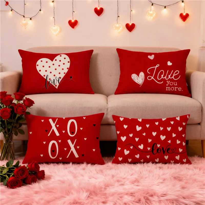 VIKAMA Valentine's Day Cushion Cover Heart-Shaped Romantic Atmosphere Home Decor Sofa Bed Headboard Cushion Cover