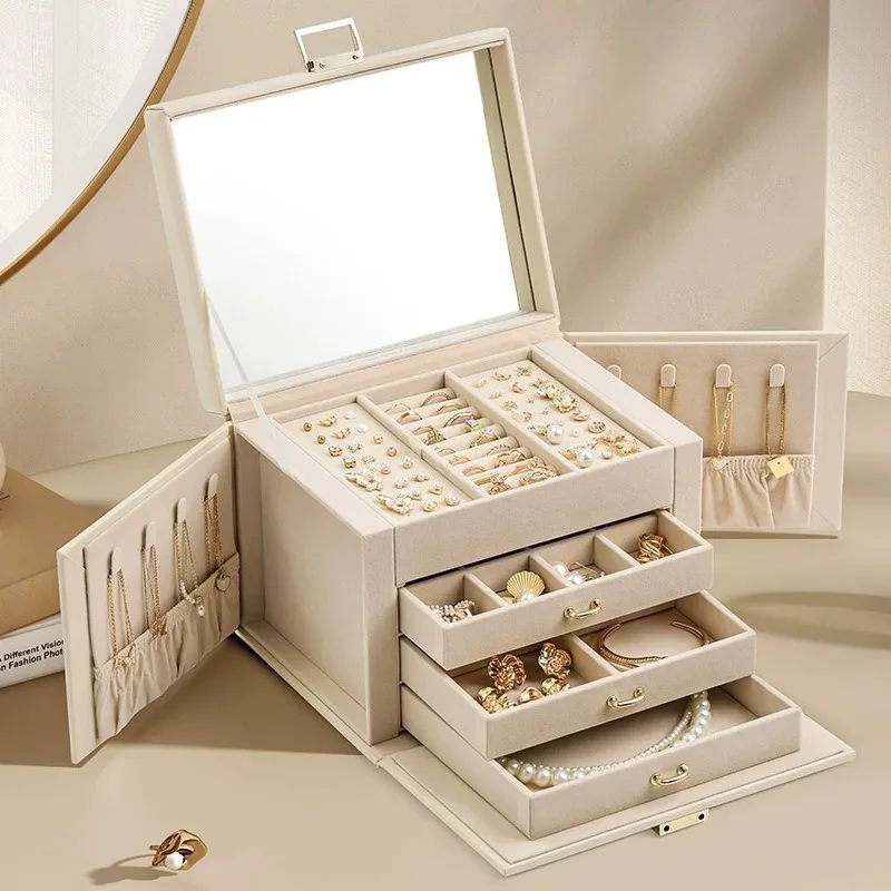 Leather Jewelry Organizer Box Modern Minimalist Luxury Large Capacity Jewelry Display Boxes Ring Necklace Earrings Storage Box