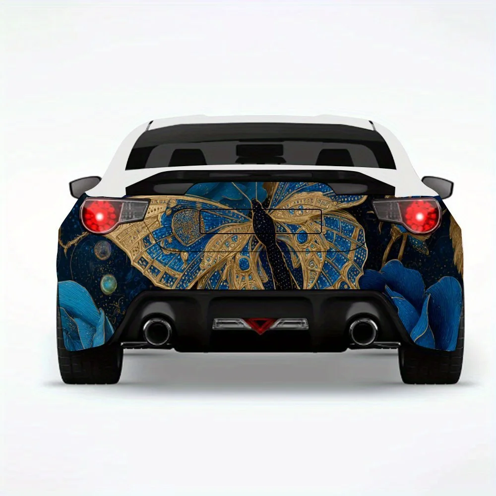 

Автомобильная наклейка с бабочкой и голубыми розами, виниловая наклейка на заднюю часть автомобиля, водонепроницаемые самоклеящиеся виниловые наклейки для хвоста автомобиля и удаля