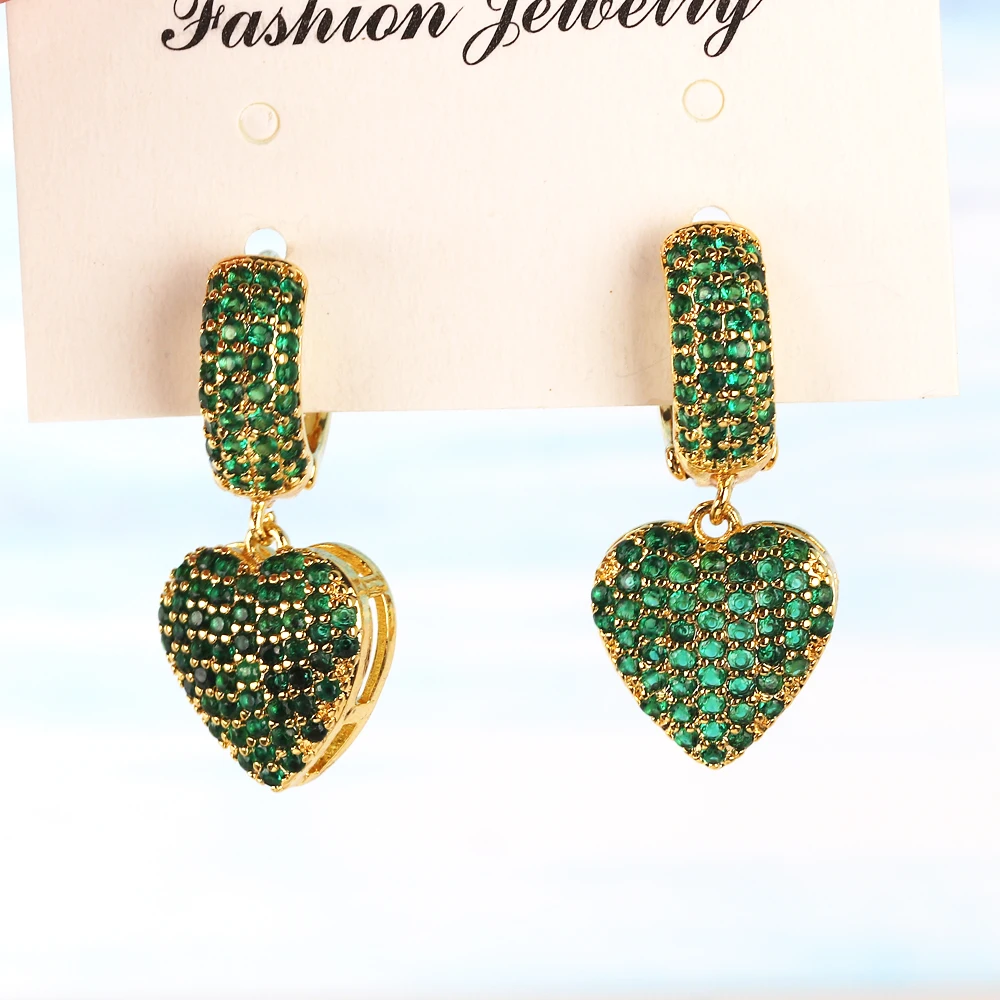 Luxury Full Cubic Zircon Heart Drop Hoop Earrings For Women 18K Gold Plated Ear Cuffs Wedding Aesthetic Jewelry Gift aretes