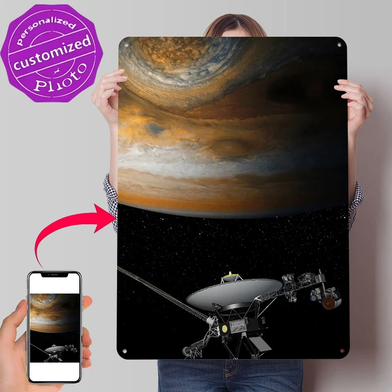 Jupiter und Voyager 1 Gedrucktes Poster, personalisierte Wandkunst, Retro-Vintage-Metallblechschilder für Bar-Accessoires, Gamer-Raumdekoration