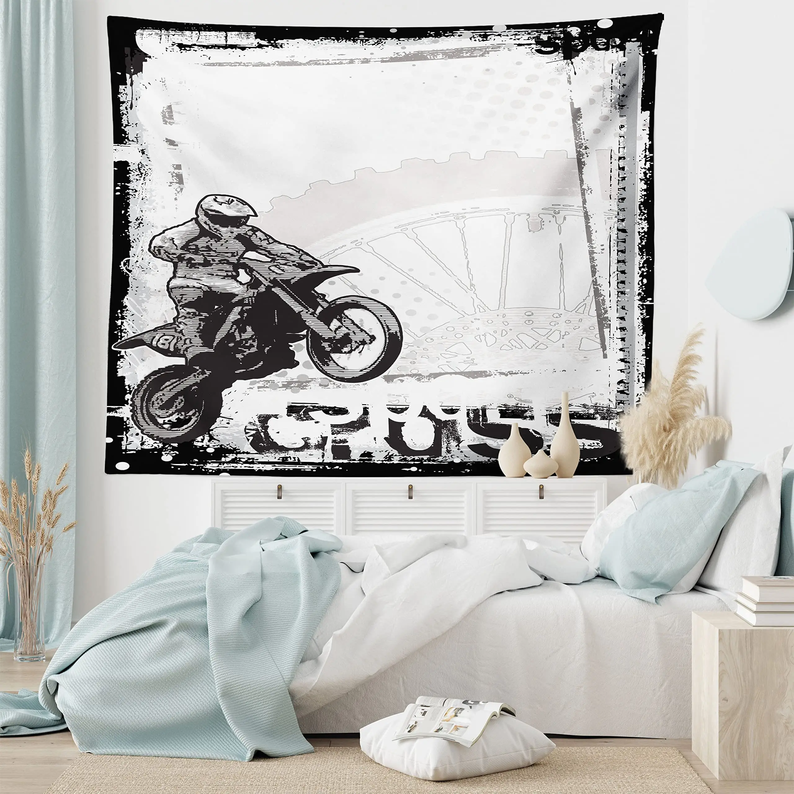 Vintage Retro Motorcycle Tapestry Wall Hanging,Old Grunge Motorbike Near Antique Brick Wall Tapestry for Bedroom Livingroom Dorm