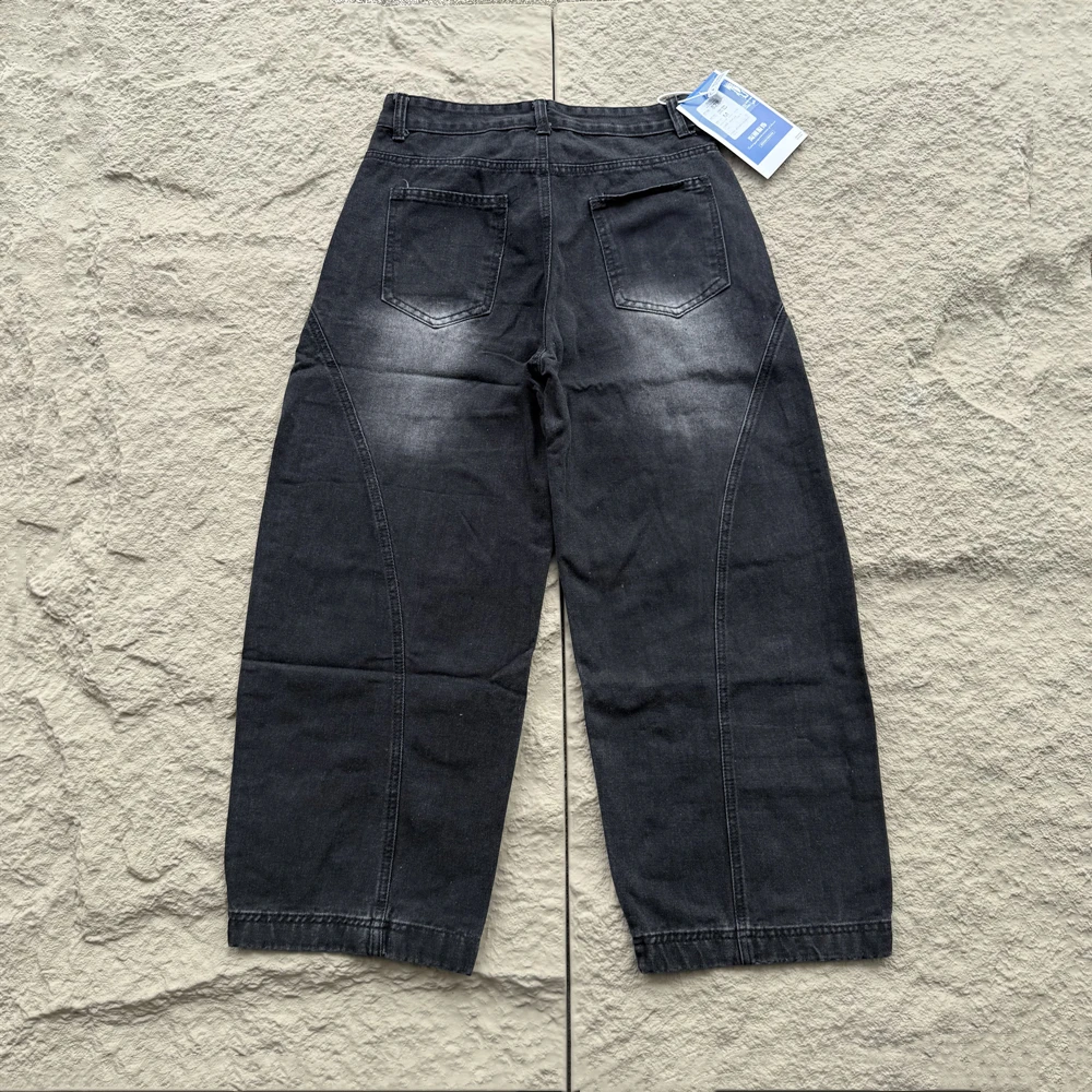 KUCLUT موضة جديدة نمط الشارع الشهير ملابس عتيقة فضفاضة كبيرة الحجم الساق الدنيم السراويل الجينز للرجال والنساء