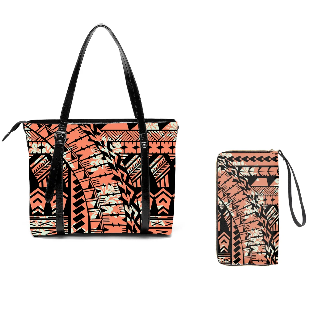 

Customizable Polynesian Lagoon Tote Coral Print Handbag & Wallet Set Spacious Beach Picnic YearRound Travel Lightweight Chic
