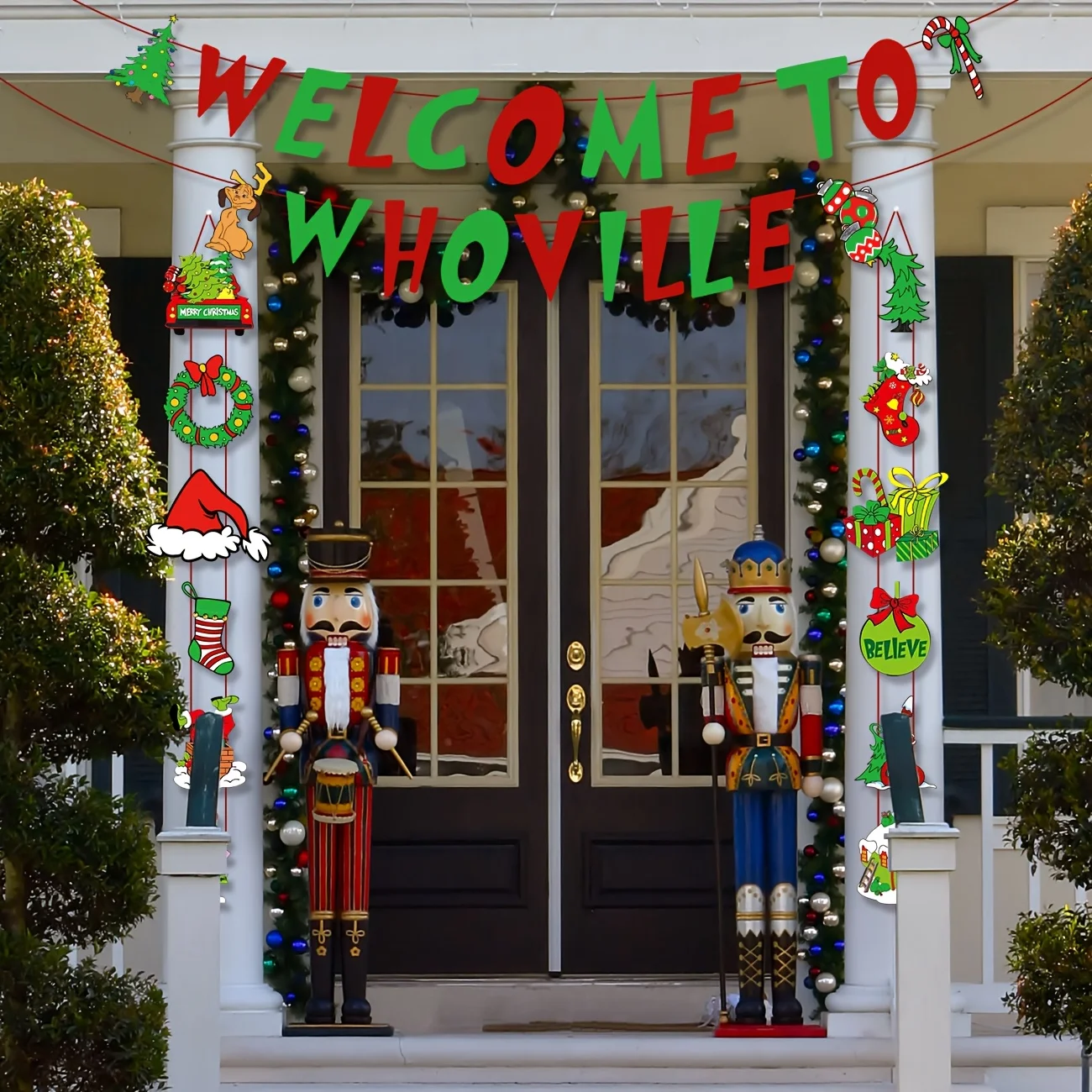 Whoville Weihnachtsdekorationen Rot Grün Willkommen bei Whoville Party Banner Heiraten Weihnachten Papiergirlande Whoville Weihnachtspapier