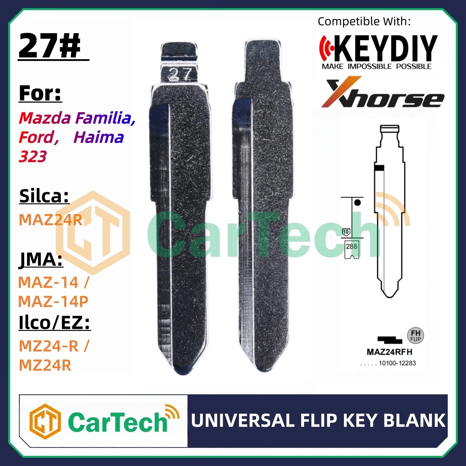 Cartech  27# Uncut Flip Blank Key Blade for KEYDIY KD XHORSE VVDI Universal Remote Fit Mazda Familia Ford Haima 323