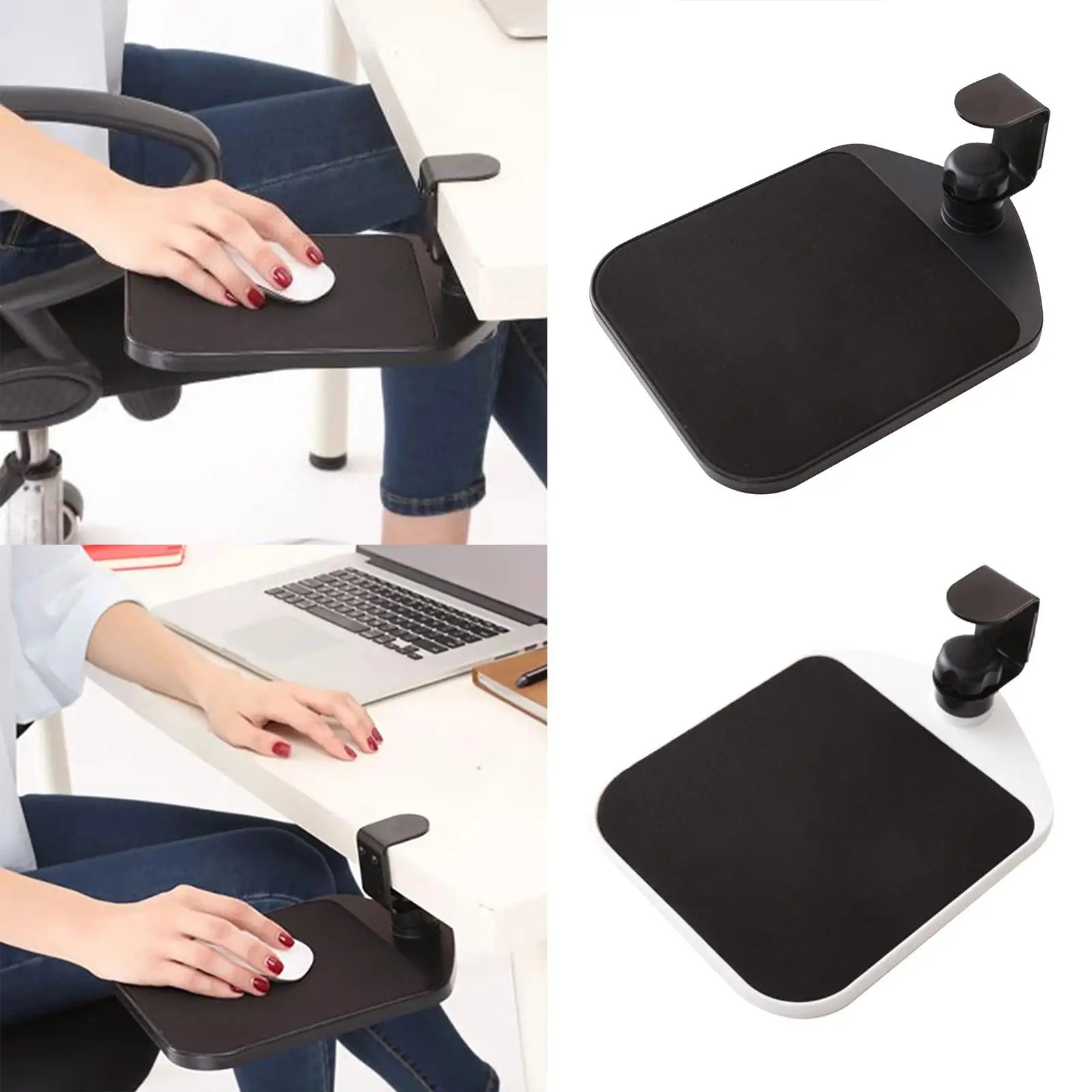 Adjustable Mouse Platform Clamp on Desk Extended Rotating Platform Tray Table Mount Punch Free Clip on Desktop for Office Home