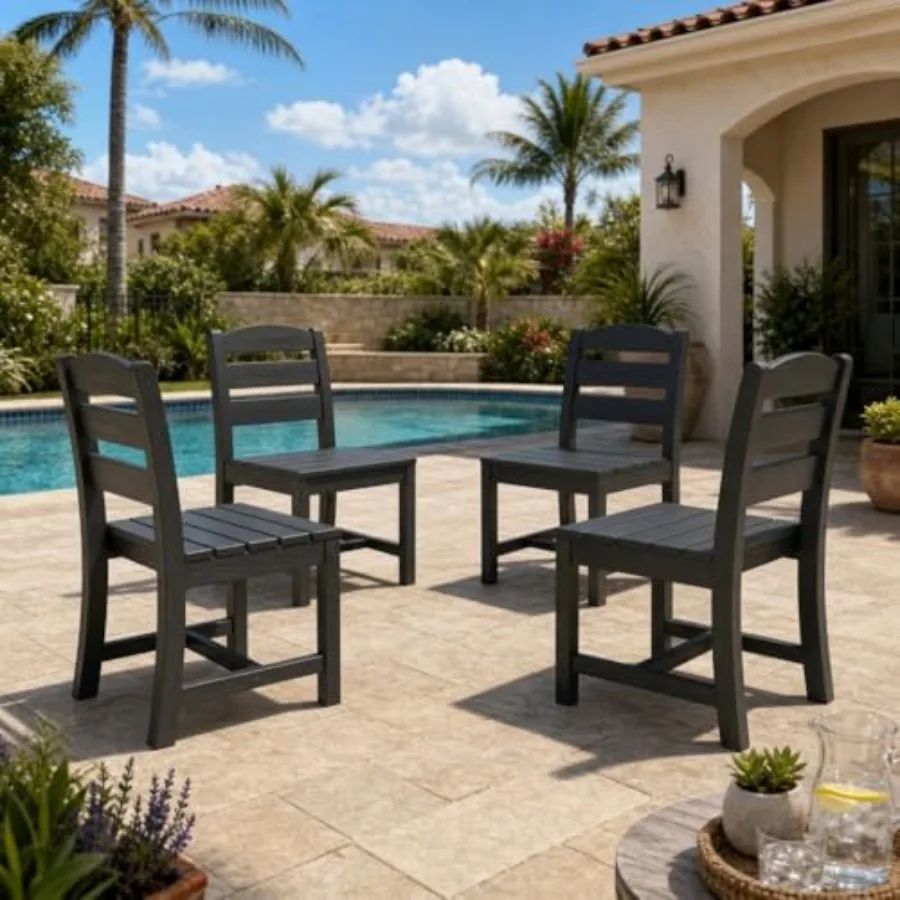 Outdoor HDPE Armless Dining Chairs Set of 4, All-Weather Use