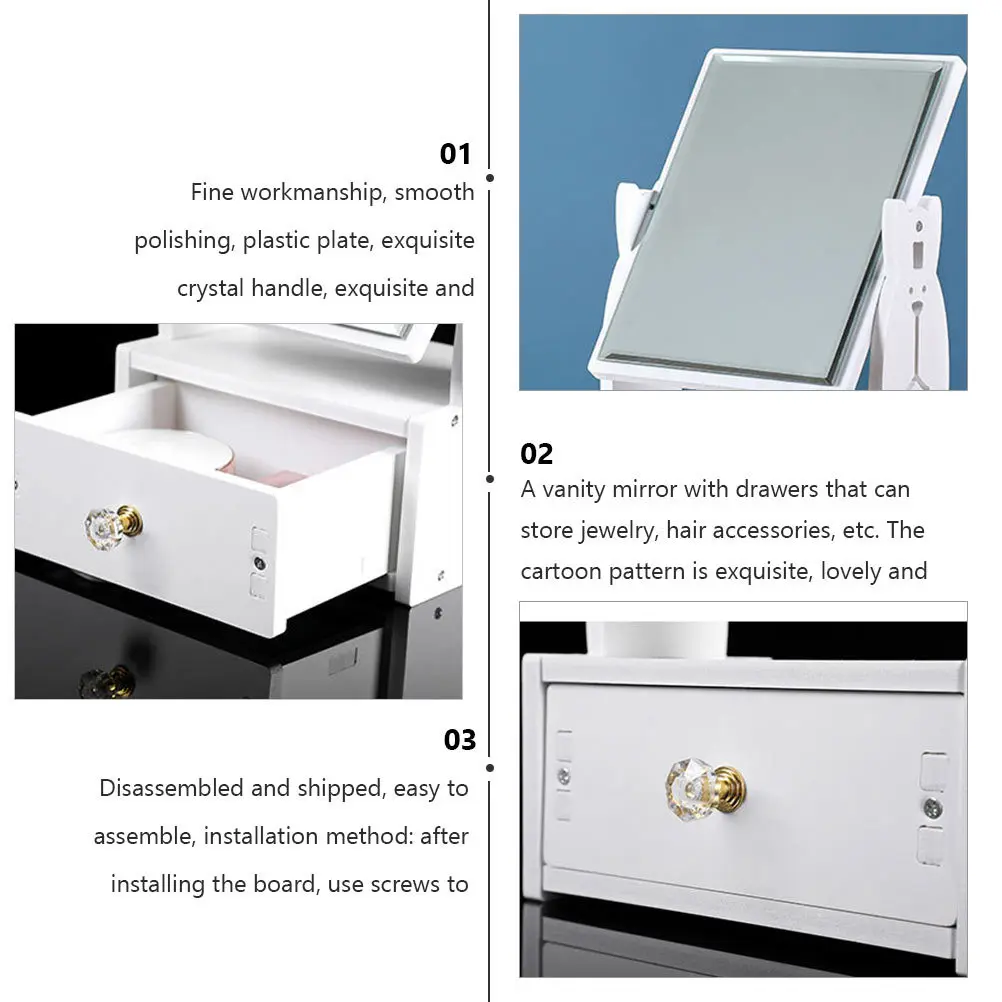 

1Pcs Makeup Mirror Desktop Vanity Mirror with Drawer Turnable Double Function Clear Crystal Handle Makeup Supply