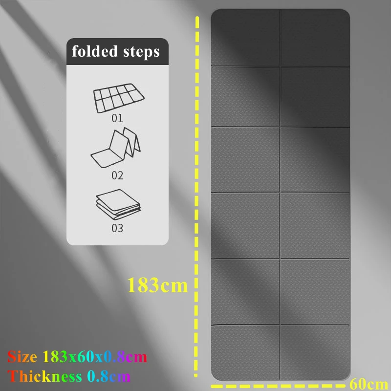 

183*60*0.8CM Pilates Floor Workouts Foldable Yoga Mat Eco Friendly PVC Folding Travel Fitness Exercise Double Sided Non-Slip For