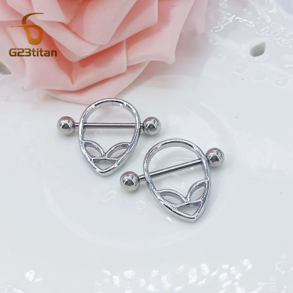 2pcs Punk Alien Shape Nipple Piercing Rings Anti Allergic 14G 16G Surgical Titanium Steel Shield Barbell Women Sexy Body Jewelry