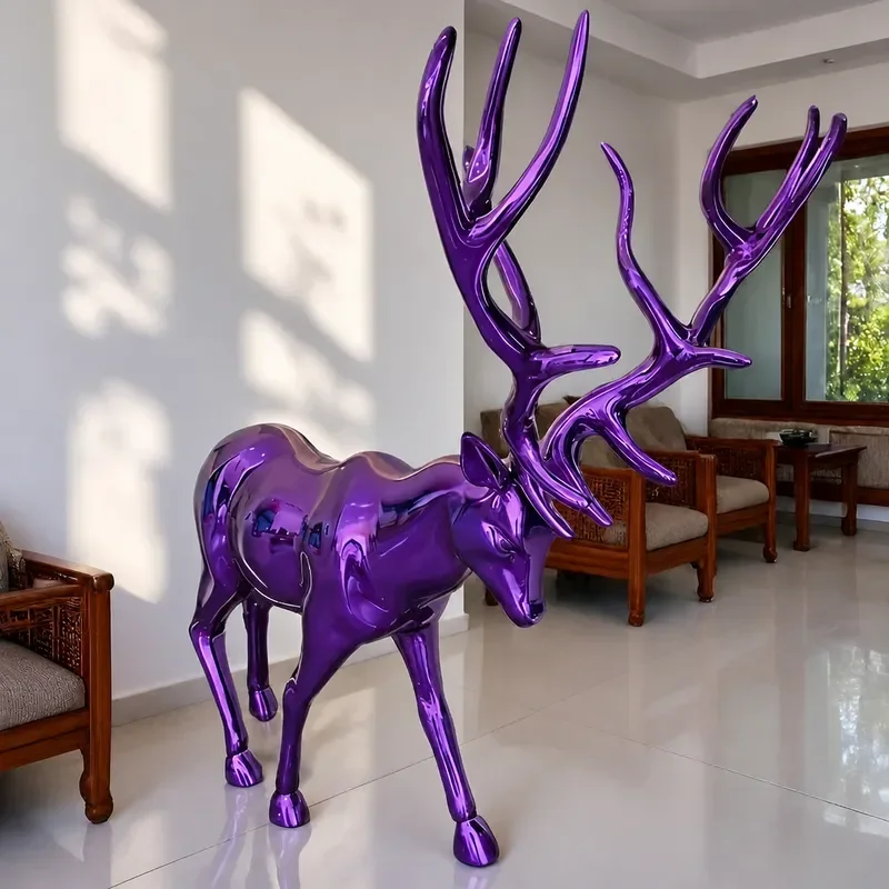 Large Sika Deer Ornament Fiberglass Material Home Office Decoration Handicrafts Floor Standing Statue for Living Room Decor