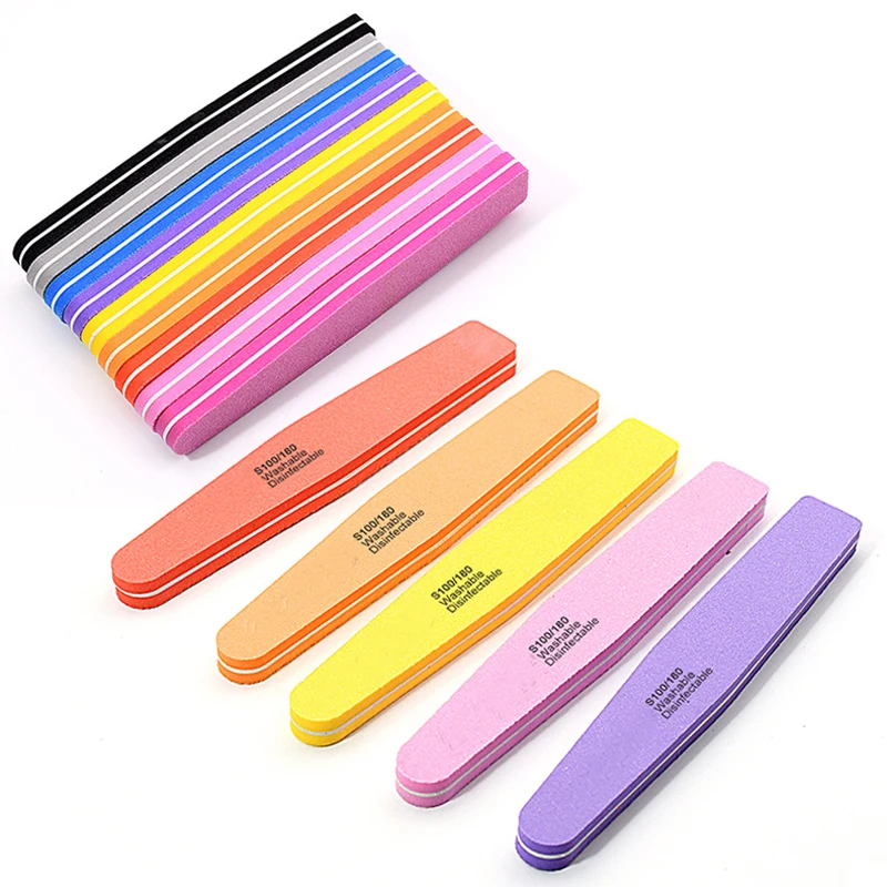 10pcs/lot Rhombus Halfmoon Double Side Nail files buffer 100/180 Polishing Grinding Manicure Pedicure Nail Buffers File Tools