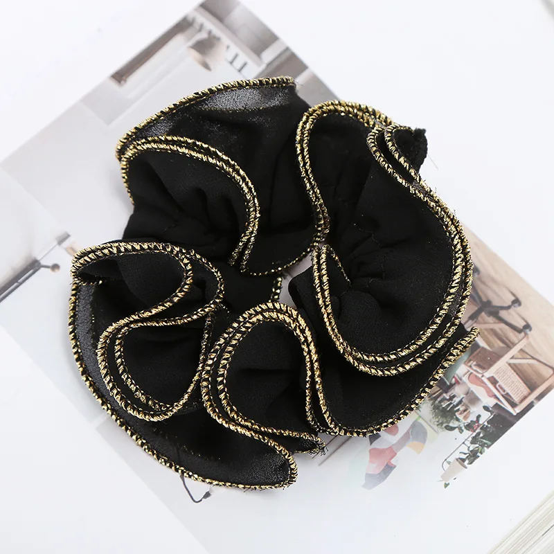 Women Vintage Double Layer Chiffon Hair Ties Handmade Quality Glitter Fabric Scrunchies Hair Bands Stretch Hair Holder