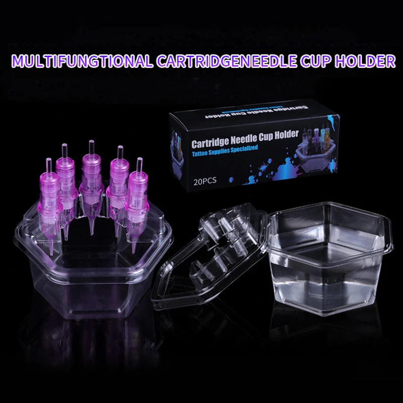 20Pcs/Box Hexagon Disposable Tattoo Needle Cartridge Holder Plastic Ink Cleaning Cup Tray