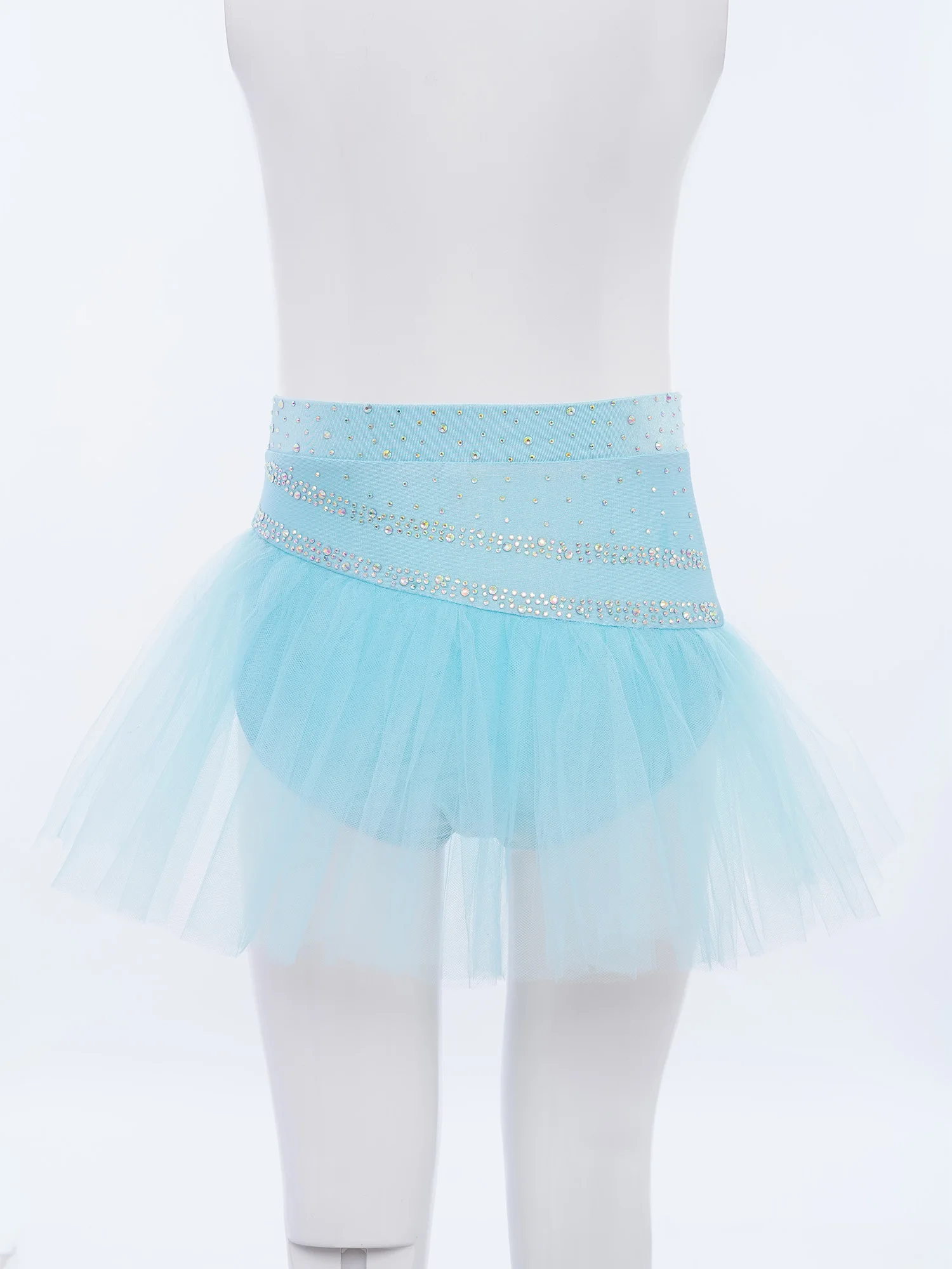 Kids Girls Lyrical Ballet Dance Skirt 2 Layers Tulle Skirt Rhinestone One-piece Briefs Skirt Dancewear for Class Stage Performa