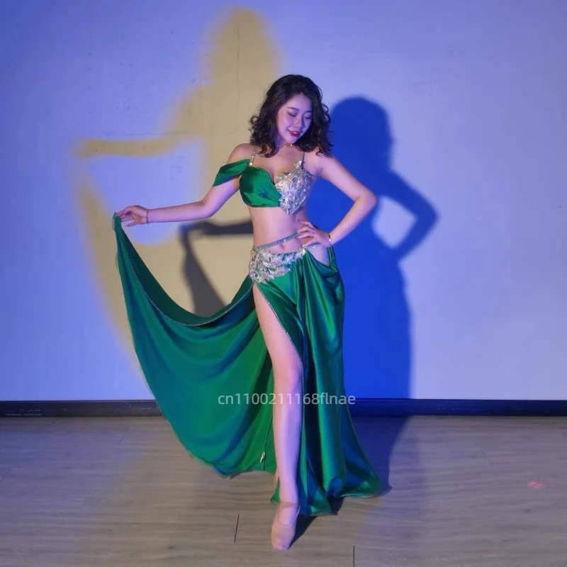 Belly Dance Set, Diamond Inlaid Suspender Bra, Split Style Large Skirt Performance Suit, Oriental Dance Competition Suit