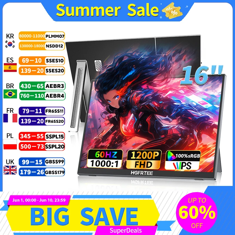 HGFRTEE 16" GAMING Laptop Second Screen Display 100%sRGB 300Cd/m Compatible with PC Switch PS4/5  Xbox