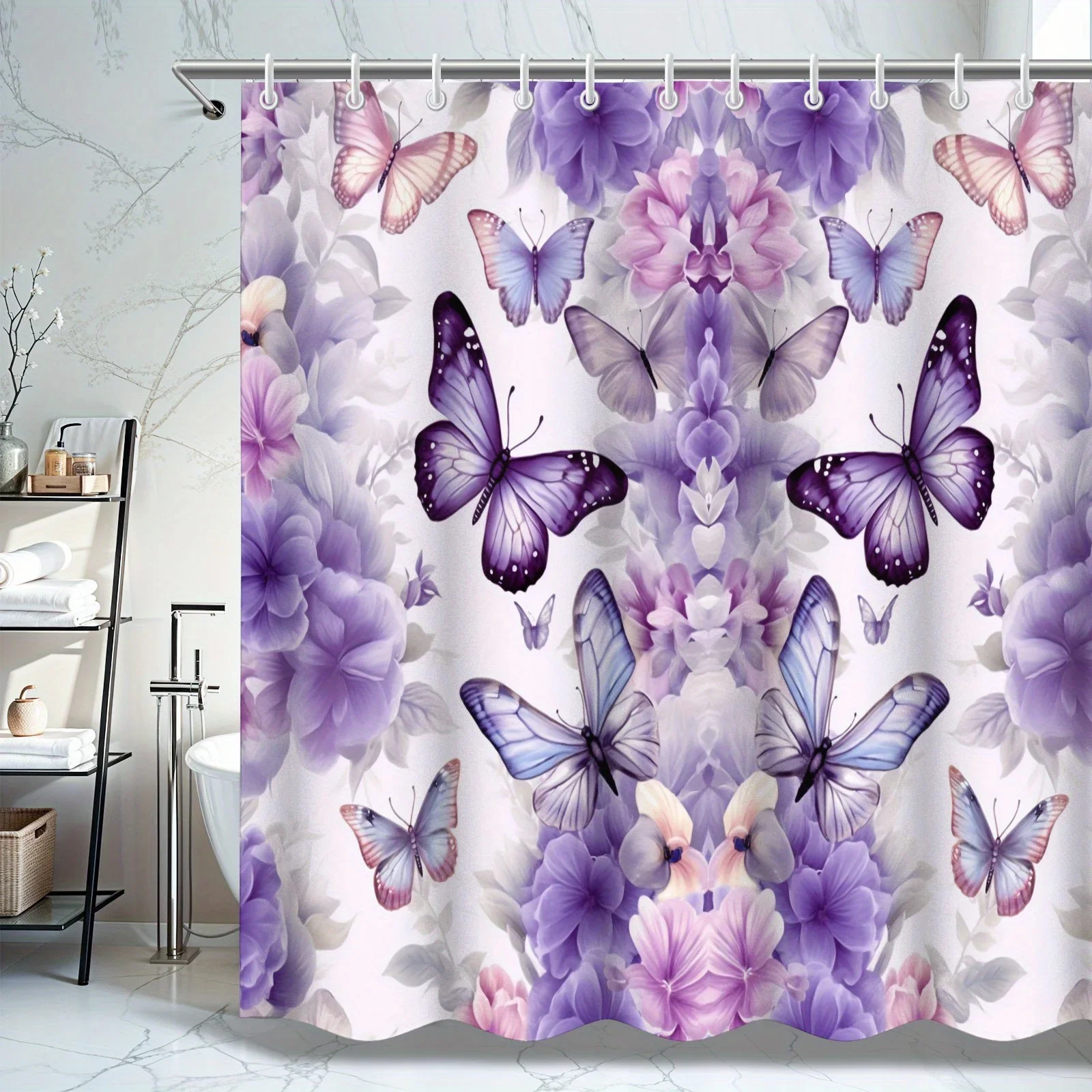 

Butterfly Pattern Purple Shower Curtain Set - Elegant Women's Bathroom Decor, Ideal Gift for Friends