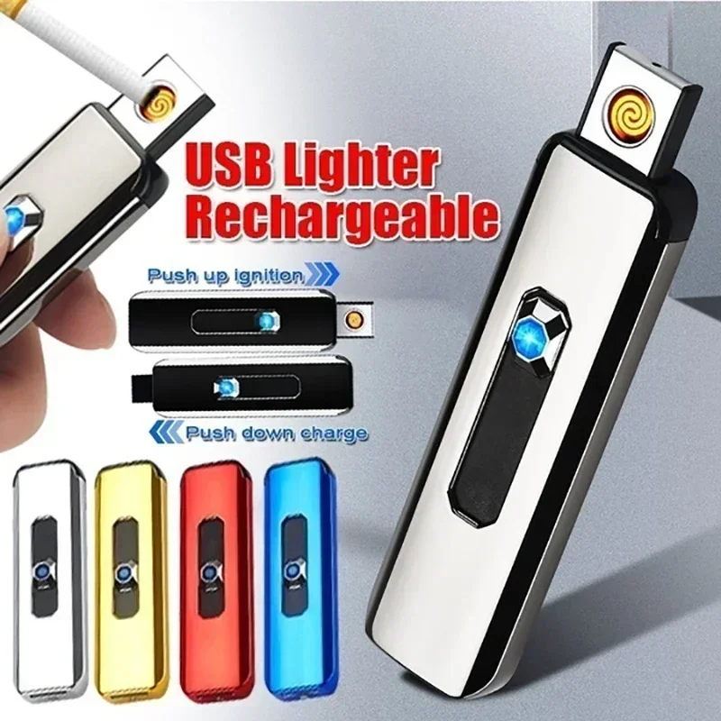 2024 Novel Windproof Electric Touch Lighter Usb Rechargeable Metal Cigarette Lighter Flameless Smoking Cigarette AccessoriesGift