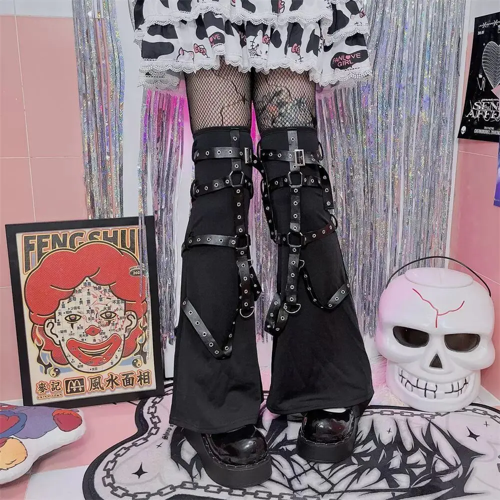 Black Legs Over Knee Punk Y2K Hottie Corn Button Street Dark Leg Warmer