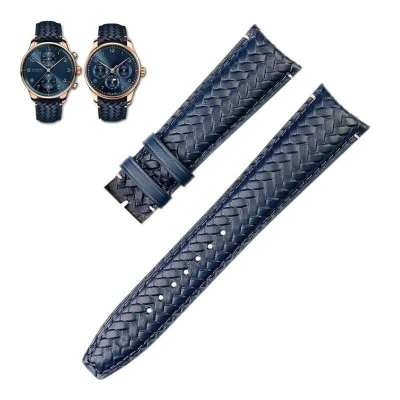 SCHIK 22mm 20mm Genuine Leather Watchband Fit For IWC IW503312 IW500713 IW344205 Blue Cowhide Watch Strap Men Pin buckle