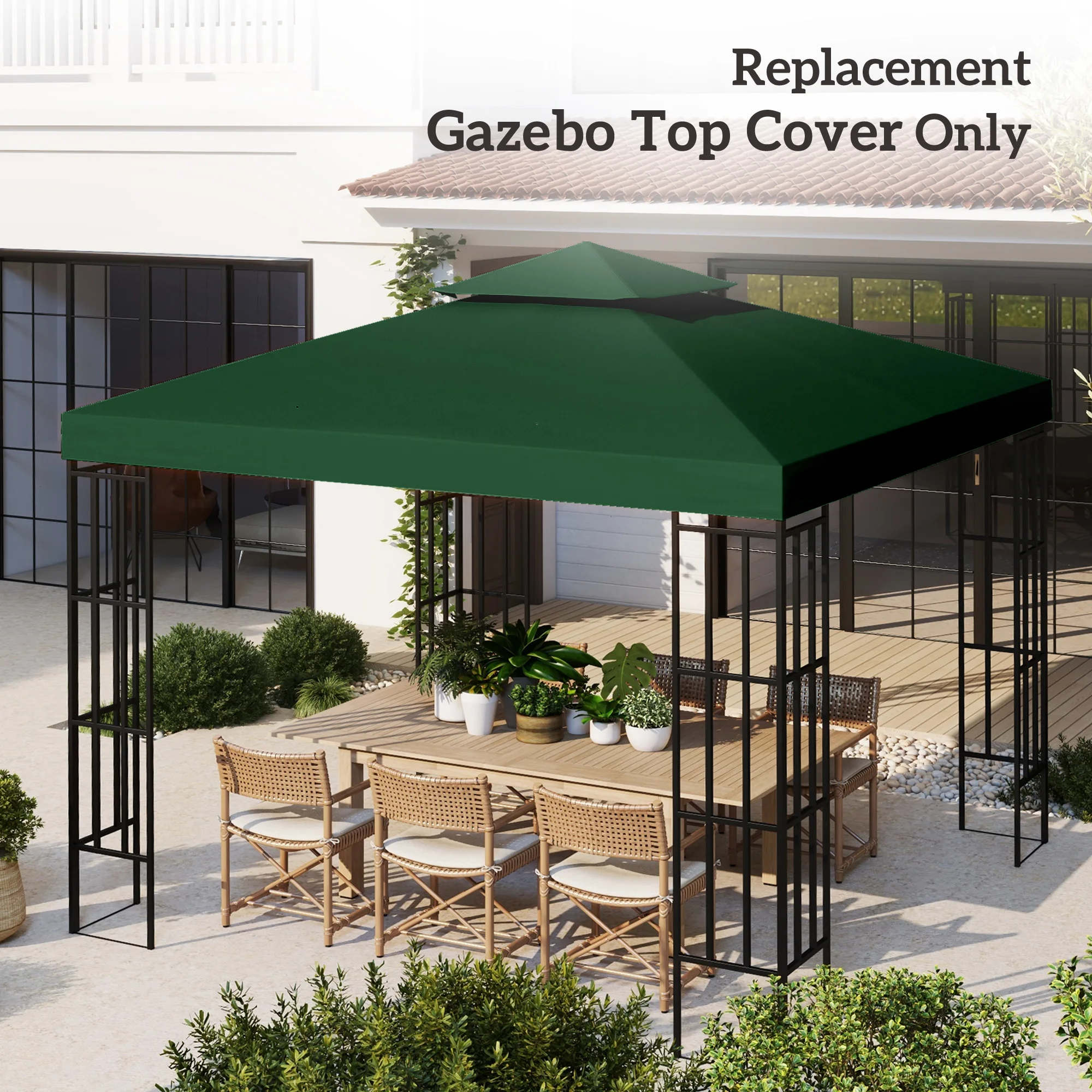 Outsunny 3 x 3(m) Gazebo Canopy Roof Top Replacement Cover Spare Part Dark Green (TOP COVER ONLY)