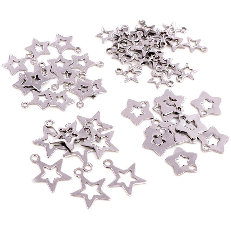 30pc/lot Hollow Charms 316 Stainless Steel five-pointed star Hollow Cute for necklace pendant charms diy jewelry making