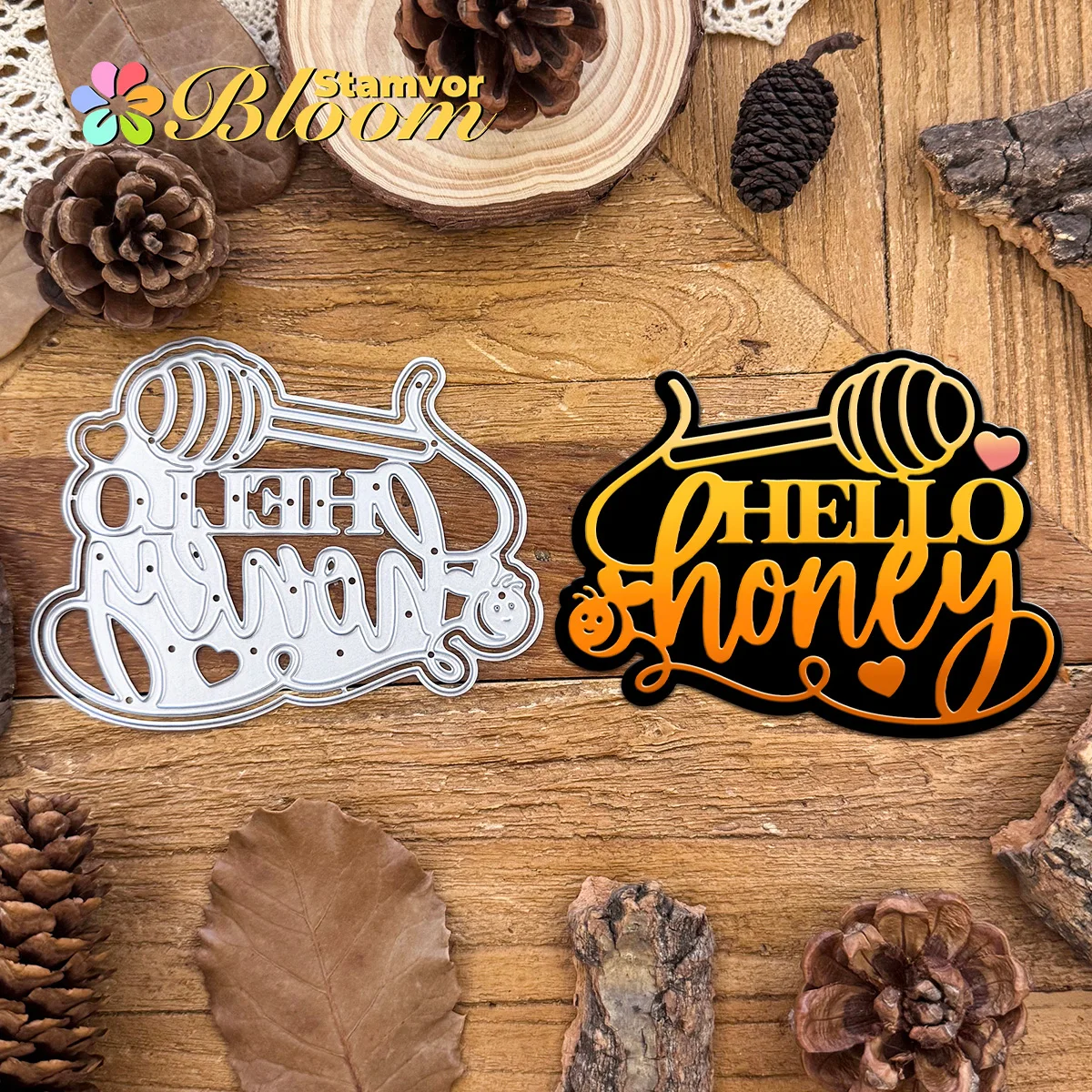 Original schöne Schichten HALLO HONEY Titel Metall Stanzformen Scrapbooking dekorative Prägung