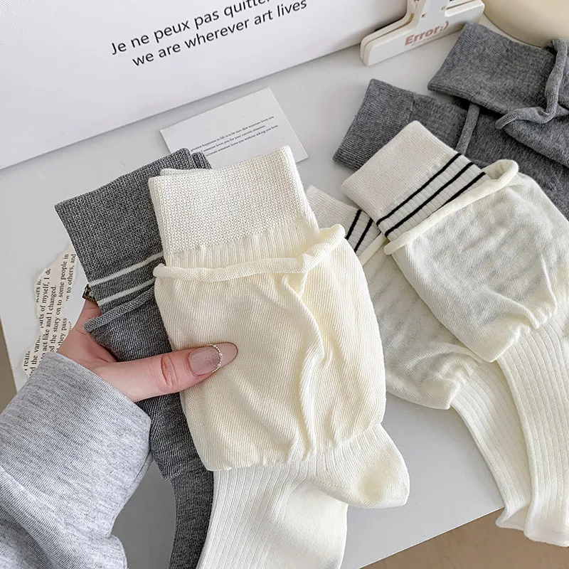 Women's Socks Japanese Fashion Cotton Knitted Medium Tube Socks Korean Retro Casual Striped College Style School Girl Long Socks