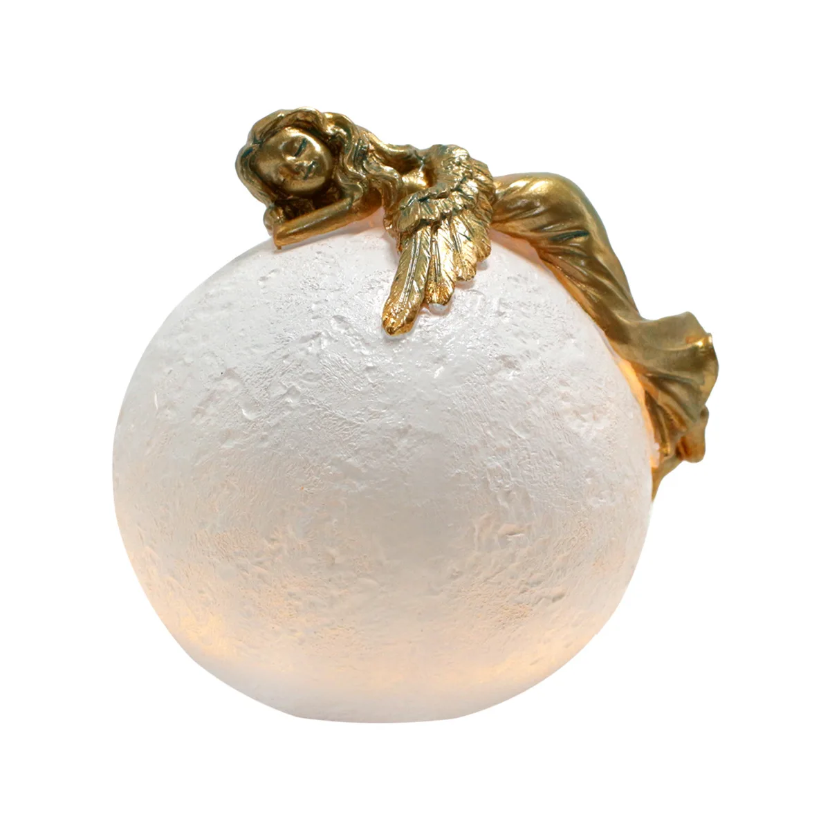 ‌Sleeping Angel Moon Statue - Resin Night Light for Bedroom