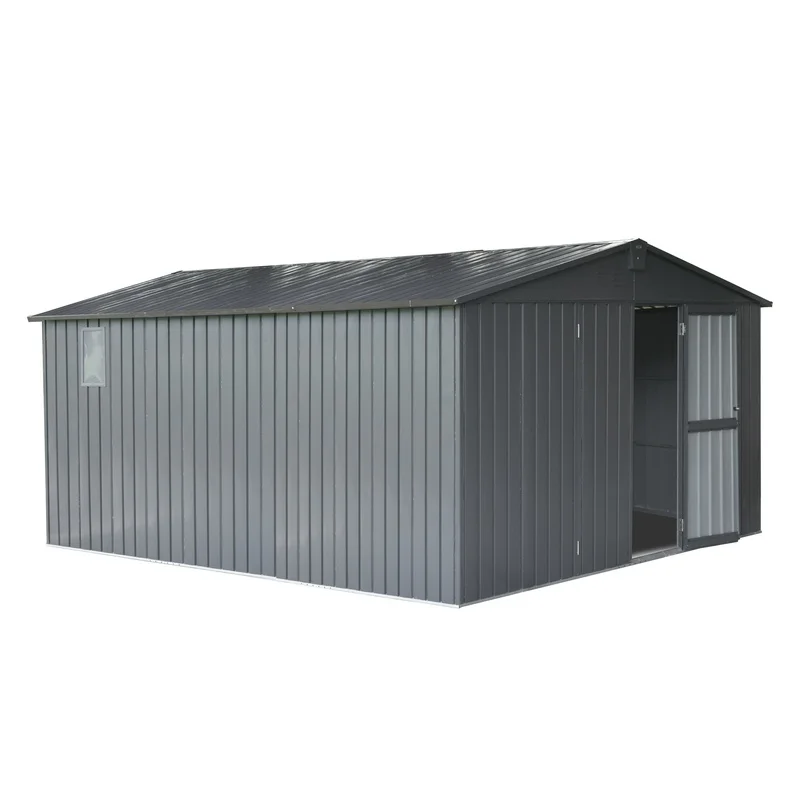 

11' x 12.5' Galvanized Steel Garden Shed with Windows, Lockable Door, Outdoor Tool Storage for Patio (Dark Gray)
