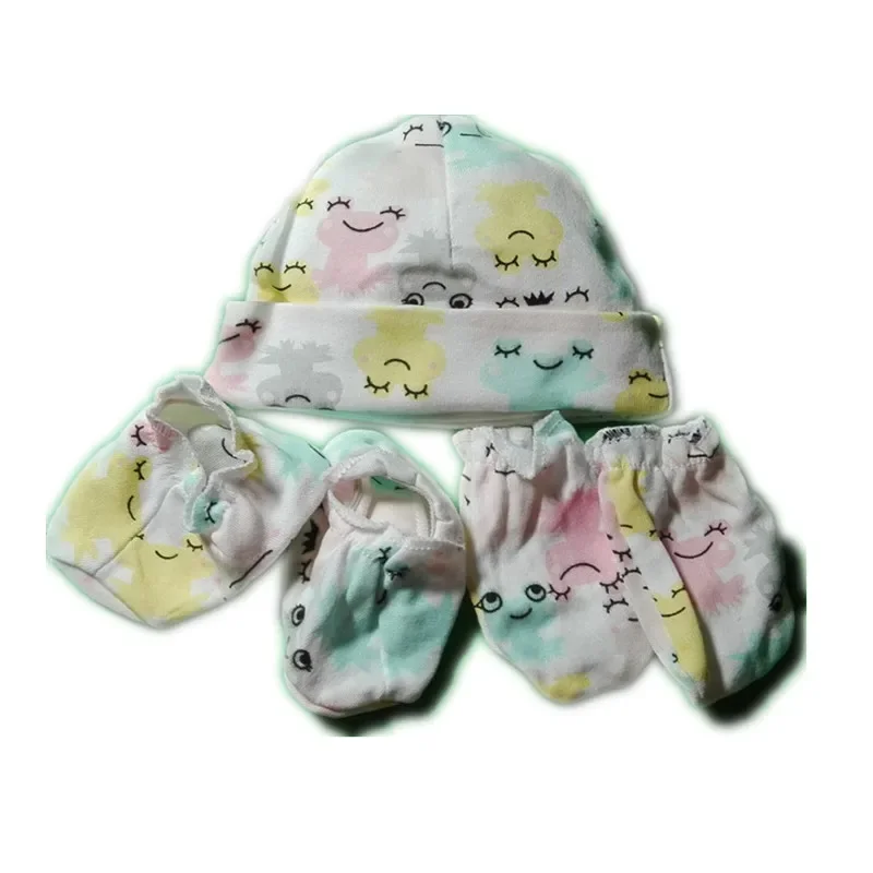 

100% Cotton Baby Hat + Gloves + Socks Set Newborn Baby Set Spring Autumn Winter Colorful Infant Set Unisex Girls Boys Caps